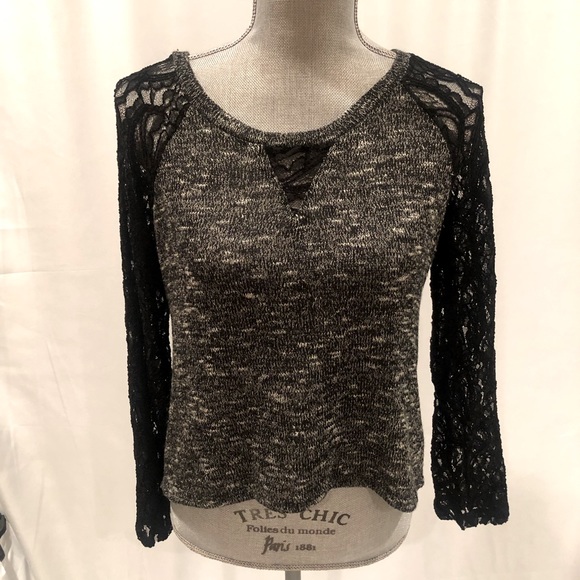 Altar'd State Sweaters - Altar’d State Black and White Lace Sleeve Sweater.  Size M.